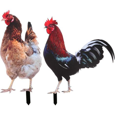 Lot de 2 piquets décoratifs pour poules de jardin, panneaux en acrylique, décoration de jardin-35.00X15.90X0.30CM