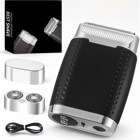 [Tondeuse électrique] Nouveau modèle portable rechargeable USB-C - Rasoir rotatif alliage zinc corps intégral lavable IPX6 - 11 000 RPM avec tête magnétique 2-en-1 (foil et rotary) (1/5)