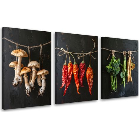 Tableaux sur toile lot Champignons piments brocoli 3 x 40x60