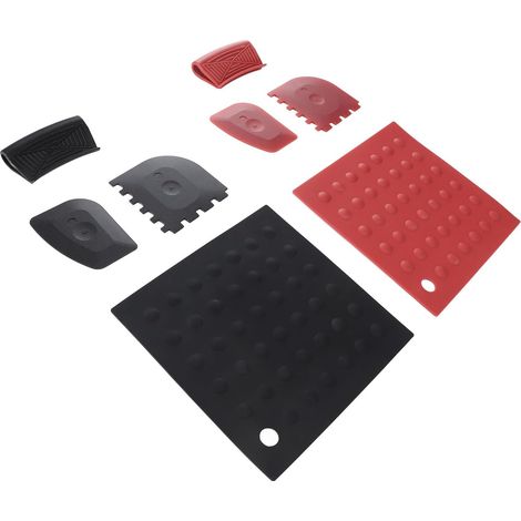 8pcs Silicone Hot Handle Holders Insulation Pad with Silicone Pan Scrapers for Cast Iron Pans and Pots (1/5)