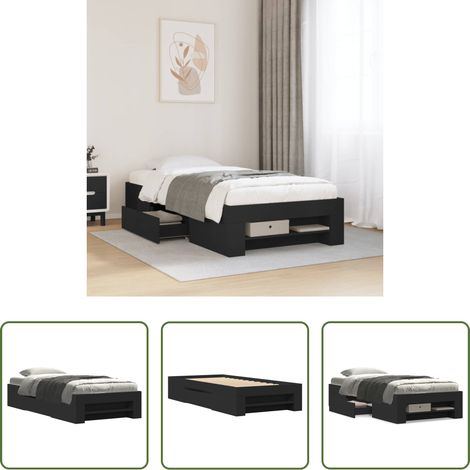 vidaXL Bois d'ingénierie - Cadre de lit sans matelas noir 75x190 cm bois ingénierie (1/5)