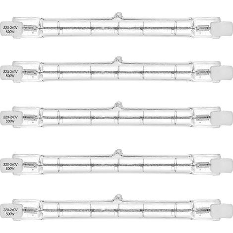 Lot de 5 projecteurs halogènes linéaires R7s équivalent 500 W, 7750 lm, 2700 K, culot J118, ampoule de sécurité, dimmable, longueur 118 mm (1/5)
