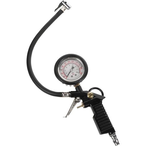 1Pieza Inflador de Neumáticos con Manómetro de Alta Precisión Accesorio para Compresor de Aire para Coches y Motocicletas con Duraderos y Manguera Resistente (1/5)