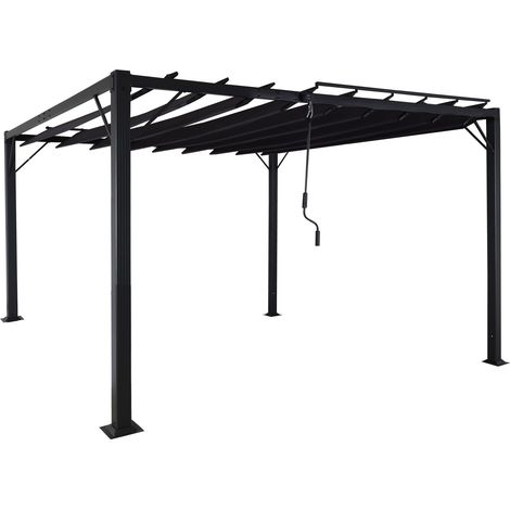 [NEUWERTIG] Pergola HHG-768, Garten Lamellen-Pavillon Terrassenüberdachung, 8cm-Alu-Gestell Stoff/Textil, 3x3m anthrazit