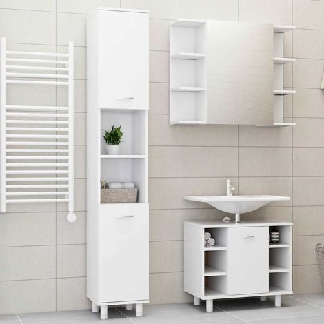 vidaXL Ensemble de meubles de salle de bain 3pcs Blanc Bois ingénierie (1/5)