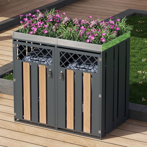 Mülltonnenbox ,mit rautenförmigen Belüftungslöchern, trash storage compartments,Abschließbar, Zwei Türen,Pflanzfläche (1/5)