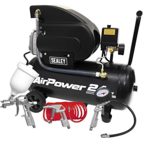 Sealey 24L Direct Drive Air Compressor 2hp with 4pc Air Accessory Kit SAC2420APK (1/5)