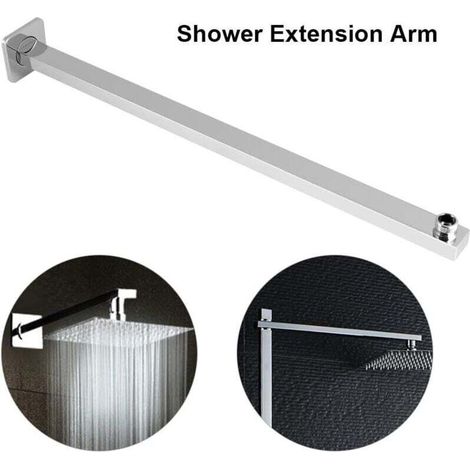 60 cm Bras de Douche Mural, Bras d'extension de douche fixe avec bride pour pommeau de douche à effet pluie