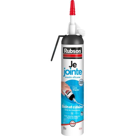 Rubson Je Jointe Mastic Transparent 200 ml, mastic étanche anti-moisissure en aérosol prêt à l'emploi, mastic silicone durable pour joints sanitaires spécial Bain & Cuisine