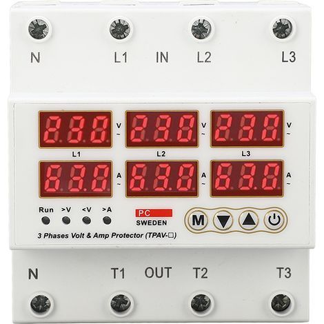 Voltmètre à Rail DIN triphasé, ammètre réglable, surtension, sous-tension, protecteur de surintensité 63A AC390-500V (1/5)