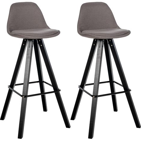 Lot de 2 tabourets de bar chaise haute repose-pieds style scandinave en tissu taupe structure en bois foncé carré 100006086