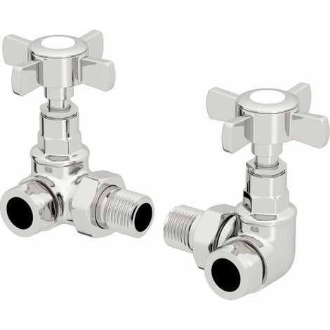DuraTherm Corner Cross Head Chrome Radiator Valves - 15mm