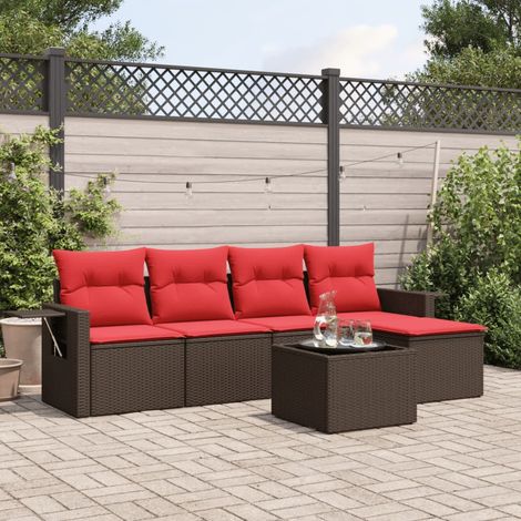 Salon de jardin modulable 6 pièces en rotin PE marron avec coussins rouges, 47.4kg - PANGIVO (1/5)