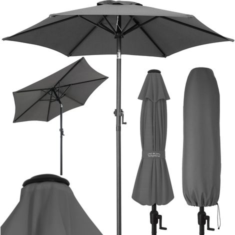 KINGSLEEVE® Fiji 2m Aluminium Garden Parasol with Crank Handle and Cover UV80+ Sun Protection 200cm Tilting Patio Balcony Umbrella Foldable & Tiltable Water-Repellent Anthracite