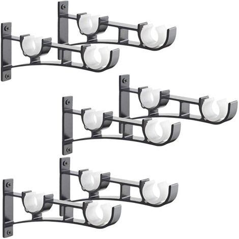 6Pièces Tringle à Rideau en métal Robuste, Support de Tringle à Rideaux, Double Tringle à Rideau Pole Holder, Support Rideau, Support de Tringle à Rideau en Aluminium, Support de Tringle à Rideau Noir