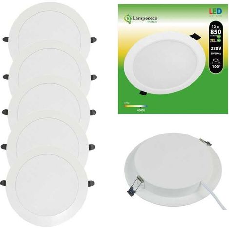 Lot de 5 Spot Encastrable LED Downlight Panel Extra-Plat 12W Blanc Froid 6000K (1/4)