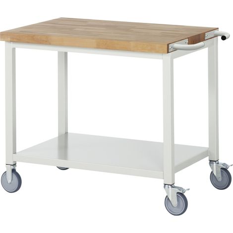 Werkbank Classic B1000xT700xH880mm Buche massiv lichtgrau fahrbar m.Fachboden (1/3)