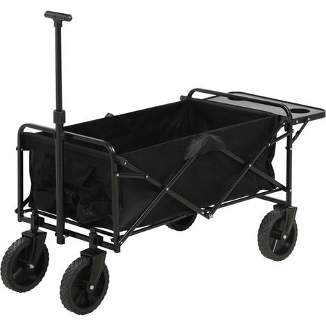 Klappbarer Gartenwagen mit 4 Rädern, abnehmbarer Abdeckung, Teleskopgriff, verstellbarer Neigung und schwarzem Klapptablett