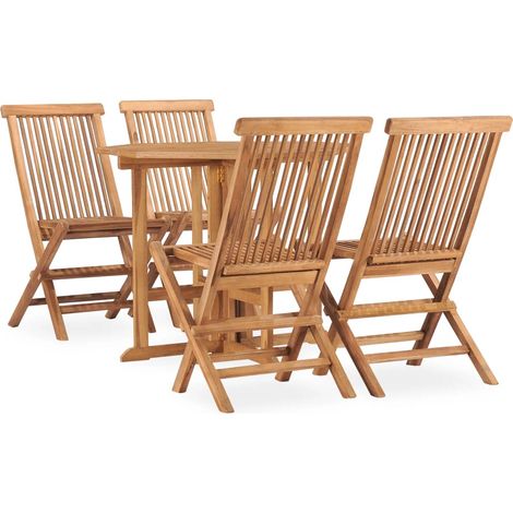 Set da pranzo pieghevole da esterno 5 pezzi in legno massello di teak 020014712
