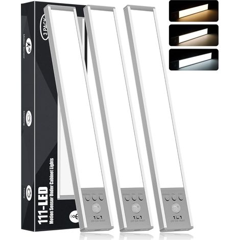 Lot de 3 lampes LED magnétiques, éclairage de placard 30 cm, variateur 3 niveaux, détecteur de mouvement pour cuisine et escaliers (1/5)