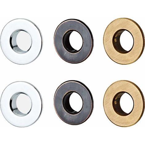 6 Pieces Overflow Ring, Brass Ring Insert, Sink Overflow Rings Replacement Part for Bathroom or Kitchen Sink (Chrome, Black Patina, Antique Color)