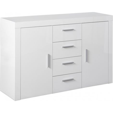 Schrank 2 Türen 4 Schubladen Weiß lackiert 134X40Xh cm. 86