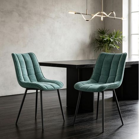 Sillas de comedor tapizadas 46 x 39 x 85,5 cm en terciopelo verde azulado, lote de 2 - CHICFURN (1/5)