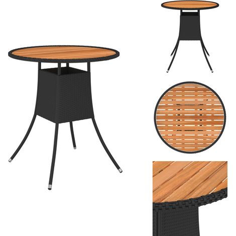 Garten-Esstisch Schwarz Ø 70 cm Poly Rattan Massivholz Akazie - Gartentisch - Esstisch - Outdoor Möbel - Balkonmöbel - Terrasse (1/5)