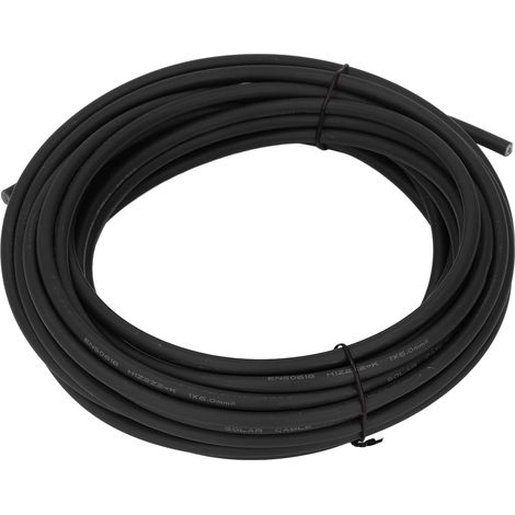 Câble solaire 6mm² double isolation XLPE cuivre étamé fil PV panneau photovoltaïque rallonge noir 20m/65,6ft (1/5)