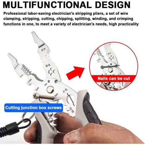 Pelacables multifuncional, herramienta profesional para pelar cables, cortador de cables eléctricos portátil, herramienta de crimpado para electricistas con bucle de bloqueo metálico para el mantenimi