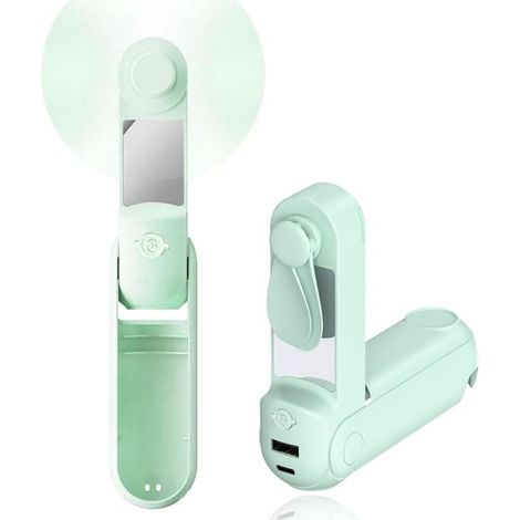 Mini Ventilateur Portatif 5-en-1, Silencieux et Rechargeable par USB, Powerbank 2200 mAh, Autonomie Max 12-48H, Écran LED, Avec Chargeur Portable, Pour Femme et Fille (Vert)