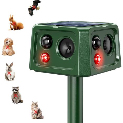 Repulsif Chat Exterieur, 360° Ultrason Solaire Répulsif Taupe avec Détecteur de Mouvement et Lumière Clignotante, Etanche IP66 5 Modes Repulsif Serpent pour Campagnols Raton Sauvage Lapin (1/5)
