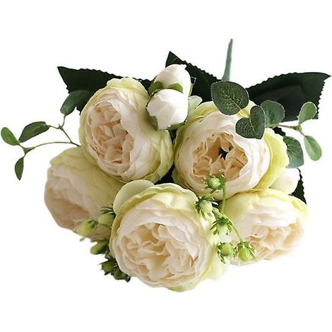 Composition florale artificielle imperméable, style vintage, aux couleurs vives, rose artificielle, pour la maisonvert blanc (1/5)