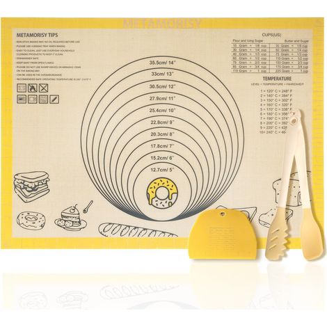 tapis silicone patisserie 70X50cm,Couteau à trancher et pince à aliments,Antidérapant Large tapis patisserie,tapis cuisson 0.7 mm d'épaisseur,tapis de cuisson jaune (1/5)