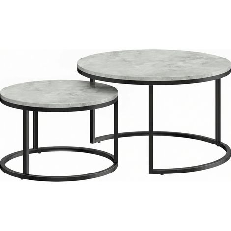 Satztisch-Set, Marmoroptik, Metallgestell, 2-teilig