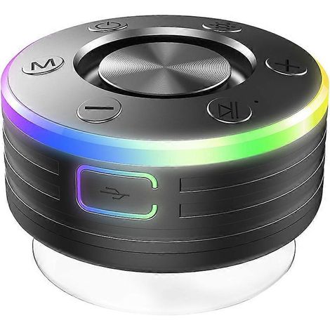 Enceinte de douche Bluetooth 5.3 étanche avec radio FM et ventouse, compatible avec la salle de bain et la piscine (noir). (1/5)