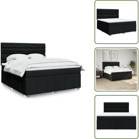 vidaXL Sommier à lattes de lit avec matelas Noir 180x200 cm Tissu (1/5)