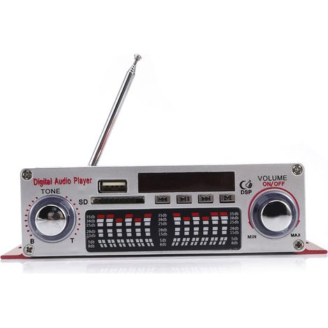 Mini amplificateur pour moto et voiture, amplificateur à emplacement pour carte 12V, amplificateur radio haute puissance (livré avec télécommande et batterie). (1/5)