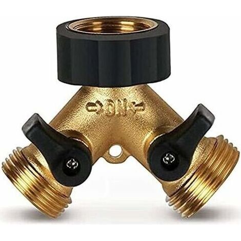 Robinet double pour machine à laver, raccord en Y à 2 voies pour tuyau d'arrosage de 3/4", robinet double en laiton robuste pour extérieur (1/5)