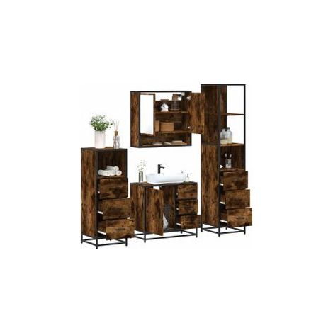Ensemble meubles salle de bain 4 pcs chêne fumé bois ingénierie (1/5)