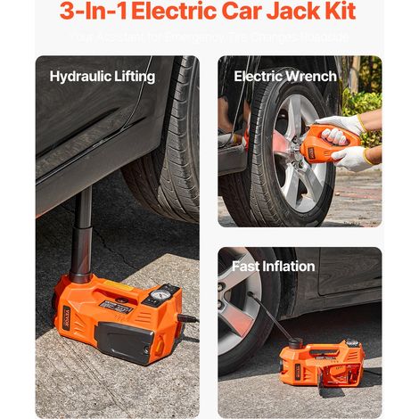 Cric Électrique pour Voitures 5 T, Cric de Levage avec Gonfleur Intégré, Outil Démonte-Pneu Portable avec Clé à Chocs Électrique et Lumière LED, pour Urgence Dépannage Routière SUV Berline (1/5)