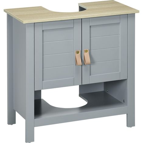 meuble de rangement pour salle de bain à deux portes avec étagères intérieures réglables en hauteur dimensions : 60 x 30 x 60 centimètres de couleur grise