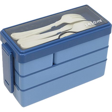 Boîte repas Bento adulte 3 étages empilable, boîte déjeuner avec 4 compartiments, pour travail école pique-nique, bleu (1/5)