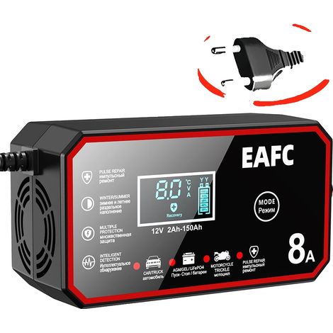 Cargador de baterías, carga por impulsos, pantalla LCD, 12V 8A (1/2)