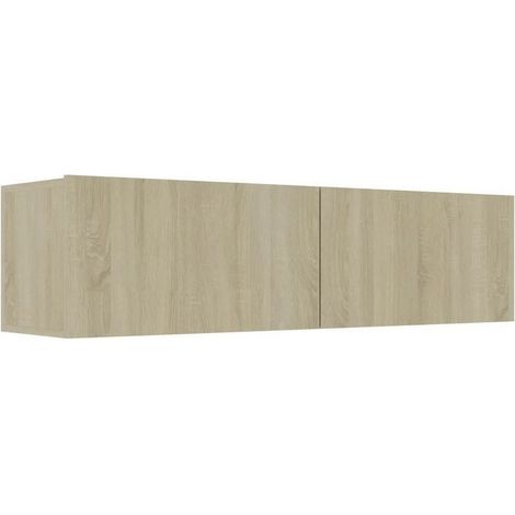 Les Tendances – Meuble TV suspendu 120 cm – 2 portes abattantes – Bois MDF décor chêne sonoma clair – Design contemporain pour rangement optimisé (1/3)