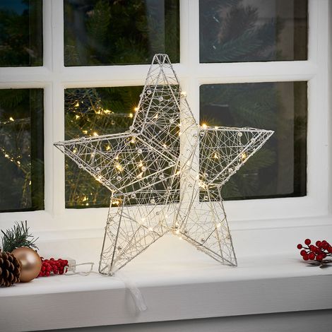 38cm LED Christmas Star Wire Silhouette Decoration Indoor Home Window Table Warm White (1/5)