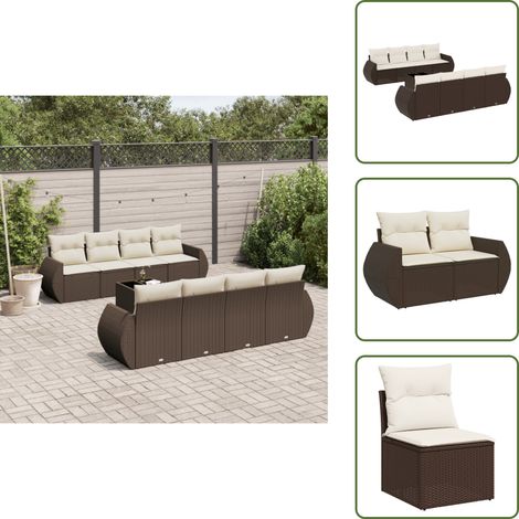 9-tlg. Garten-Sofagarnitur mit Kissen Braun Poly Rattan - Garten Sofagarnitur - Garten Sofagarnituren - Outdoor Sofagarnitur - Sofagarnitur Terrasse (1/5)