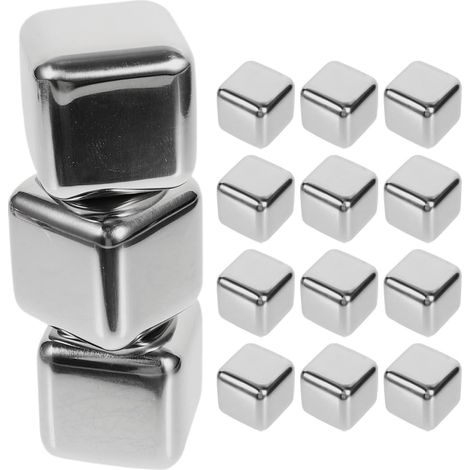 Cubitos de hielo de acero inoxidable plateado, congelación rápida, para whisky, 15 unidades, piedras de vino reutilizables, para la playa y fiestas. (1/5)