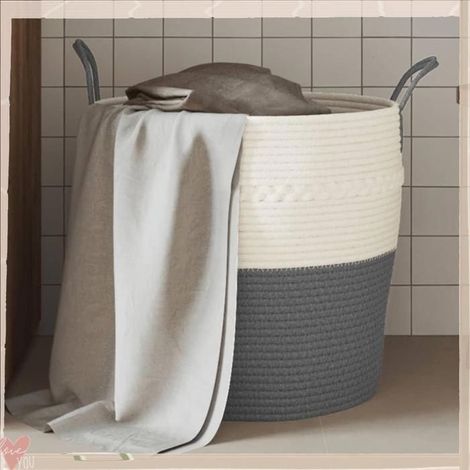 358485 Panier de rangement gris et blanc 43x38 cm coton (1/5)