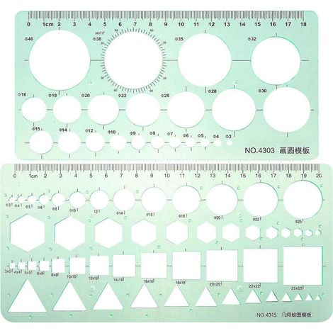 Set mit 2 Zeichenschablonen für Schüler, multifunktionale Lineale für Ingenieurwesen, Schule und Bürobedarf (1/5)